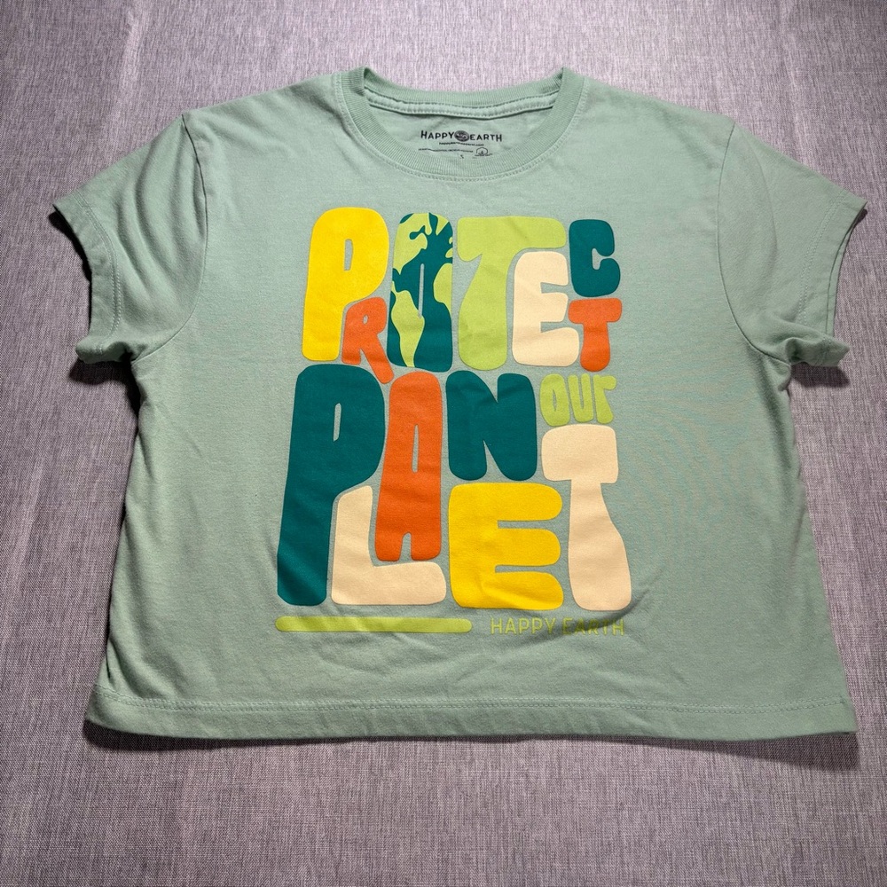 Happy Earth Sage Green Graphic Crop Top - Protect Our Planet